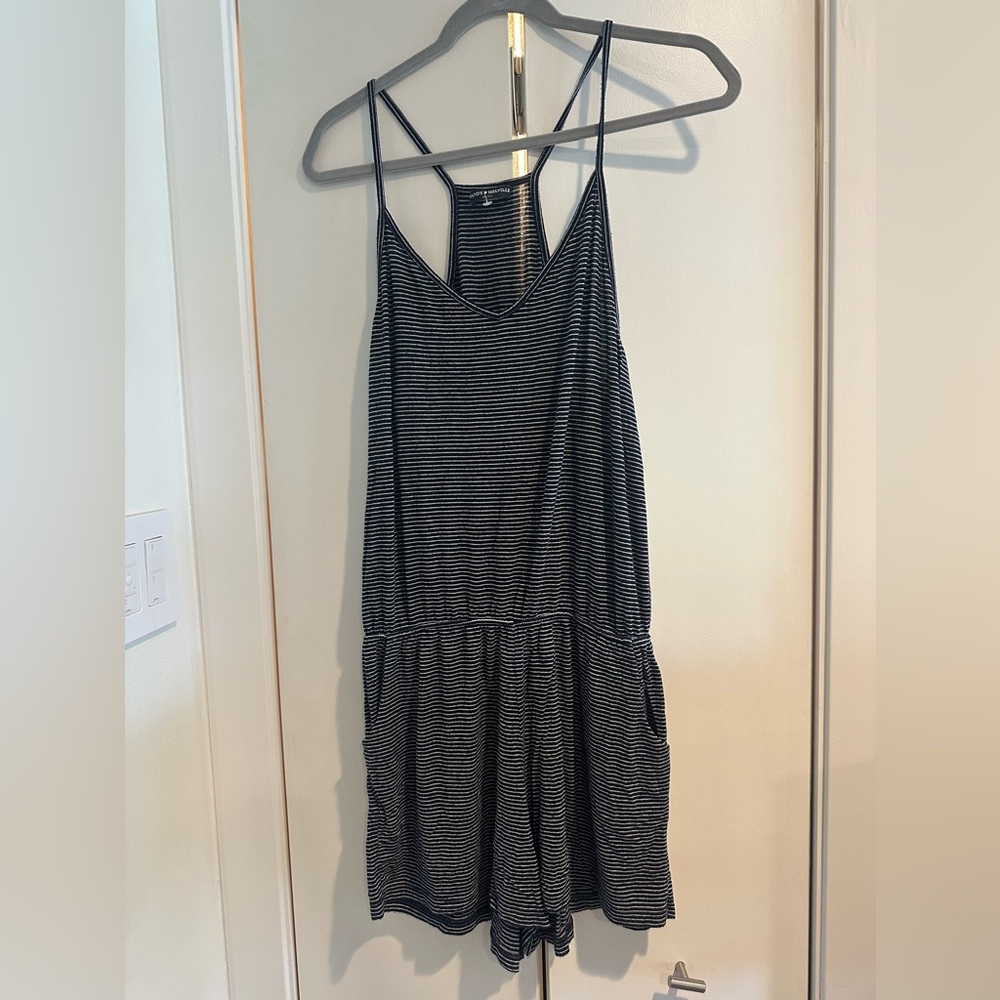Brandy Melville Navy and White Striped Romper